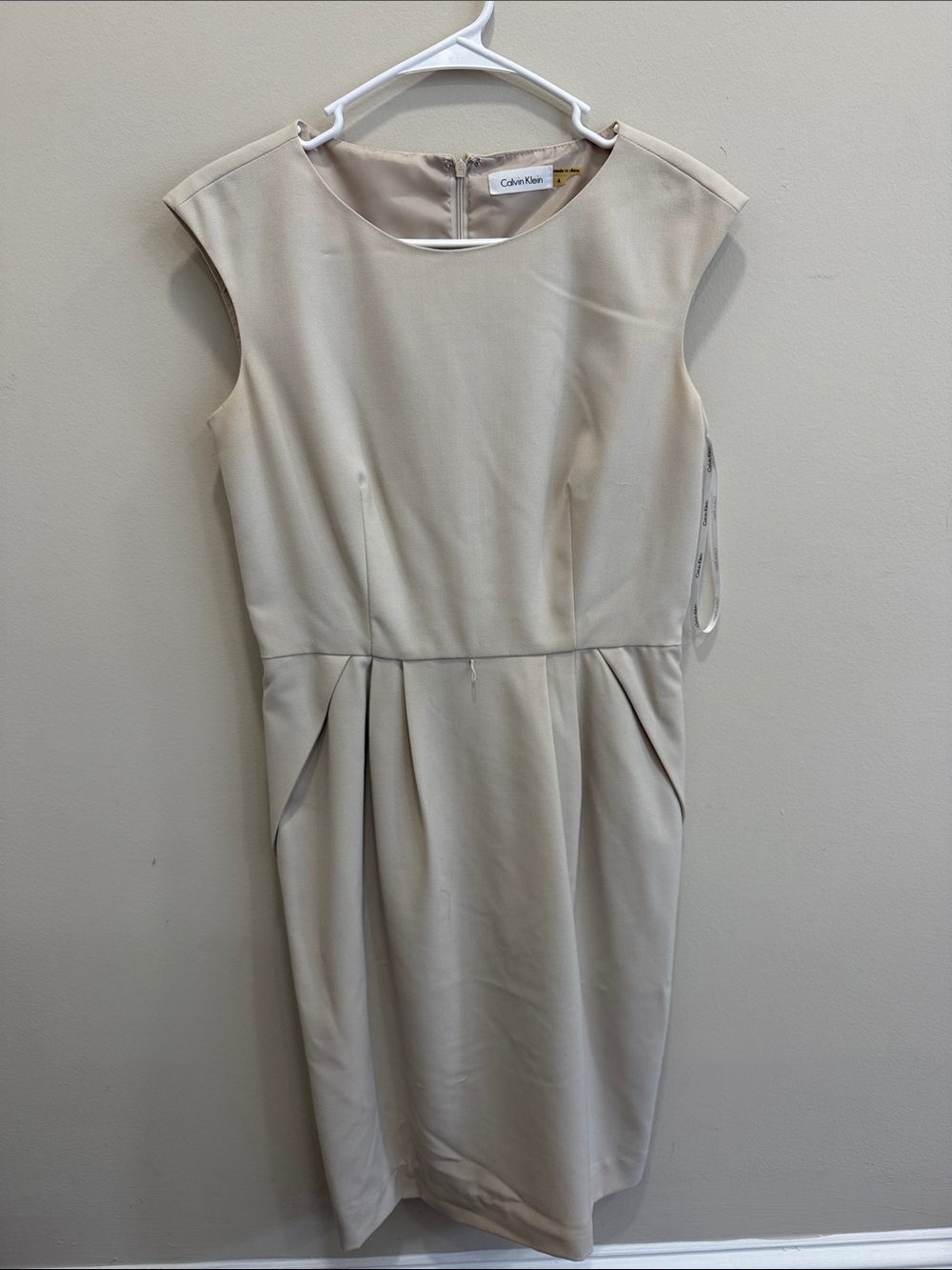 Calvin Klein Light Cream Cap-Sleeve Midi Dress